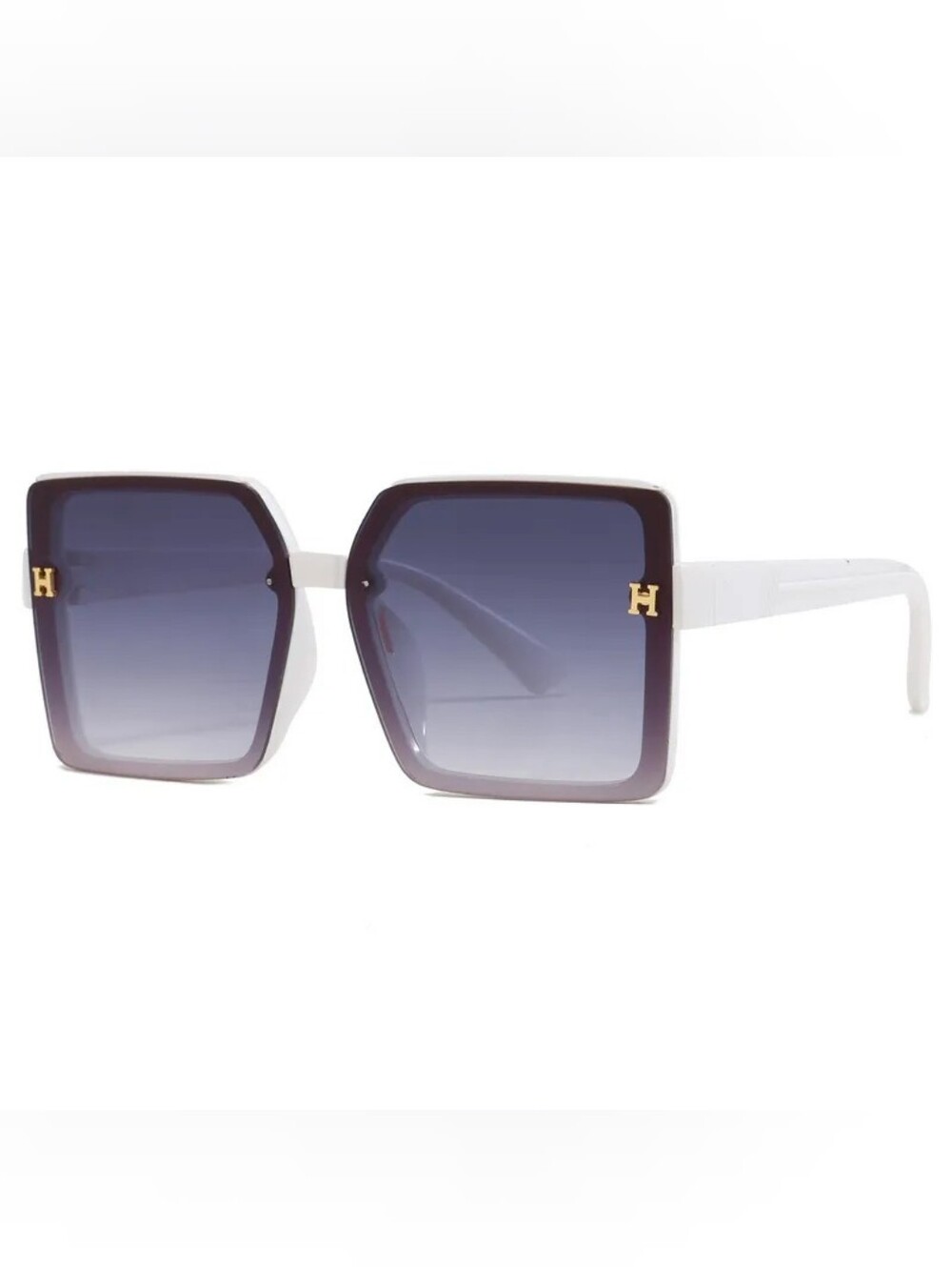 White Square Sunglasses with Gradient Lavender Lenses Eyelash friendly Large